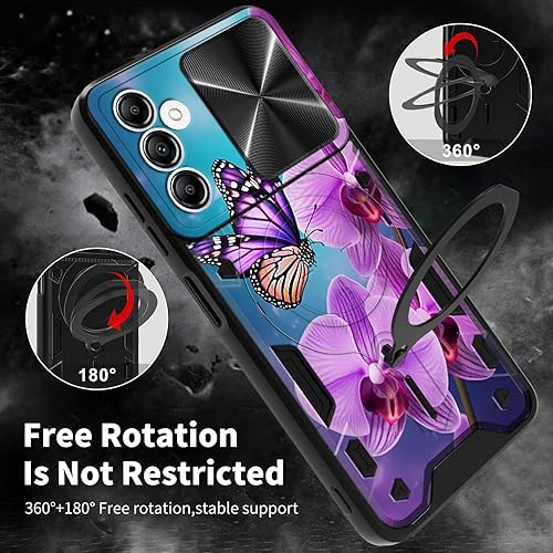 Miniatura 3 de Funda para Samsung Galaxy A13 5G con cubierta deslizante para lente de cámara y anillo giratorio de 360 grados, soporte híbrido de doble capa