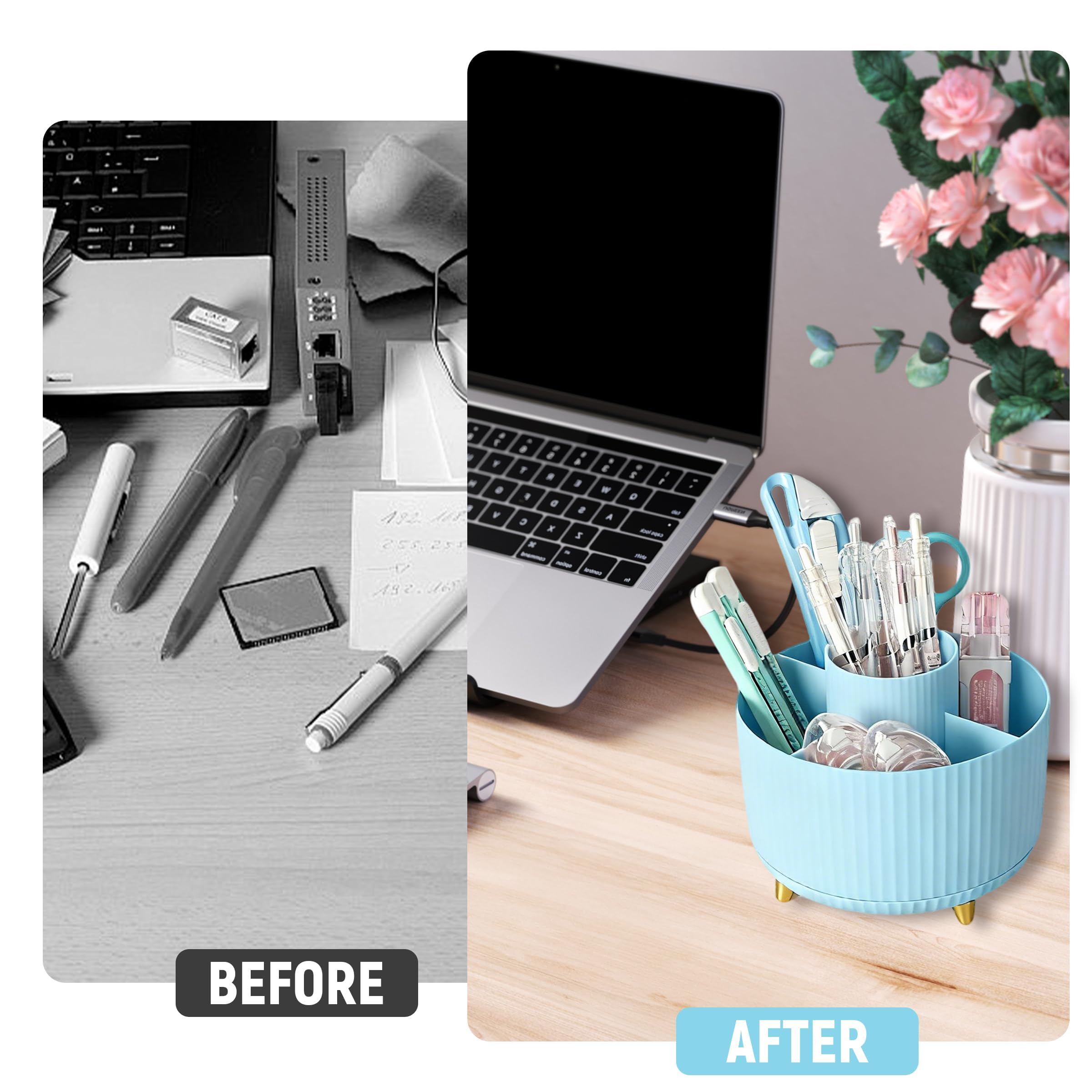 ZHABAYEN Desk Organiser, 360-Degree Rotating Pen Holder, Pencil Holder for Desk Pen Pencil Holder Desk Organiser - Image 5