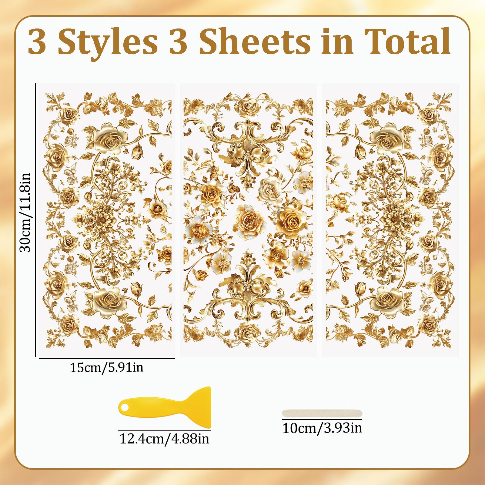 WANDIC Transfer-Aufkleber Goldfolie – Blumenstrauß-Design Für Möbel & Dekoration (15 X 30 Cm, 3 Bögen)