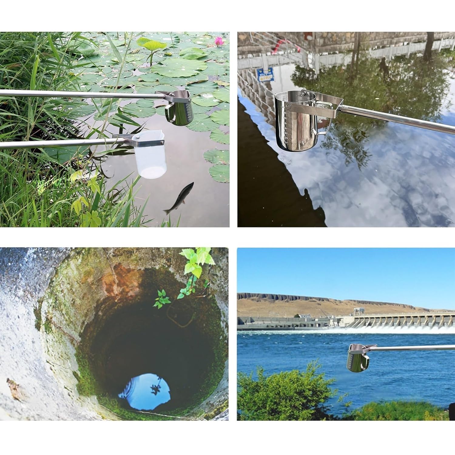 Campionatore telescopico dell'acqua per monitoraggio ambientale efficiente, impianti di produzione e piscine, caratterizzato da un design leggero e tazza graduata
