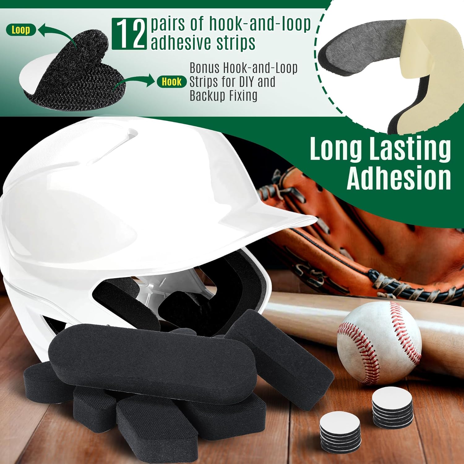 Universal Helmet Padding Fit Kit Compatible with Easton Batting and Catchers Helmets, 0.79 inch Thickened Replacement Pads for Baseball/Softball Players, Youth Soft Foam Padding Black 1