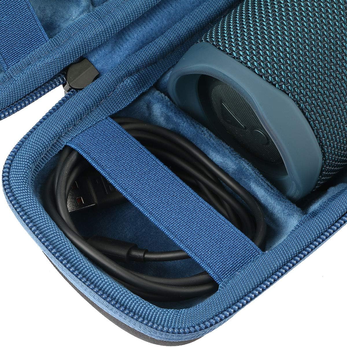 Khanka für JBL Flip 7 / Flip 6 wasserdichte tragbare Bluetooth-Lautsprecher Hartschalen-Reise-Aufbewahrungstasche, nur Koffer（Schwarzes Äußeres,Blau Futter）
