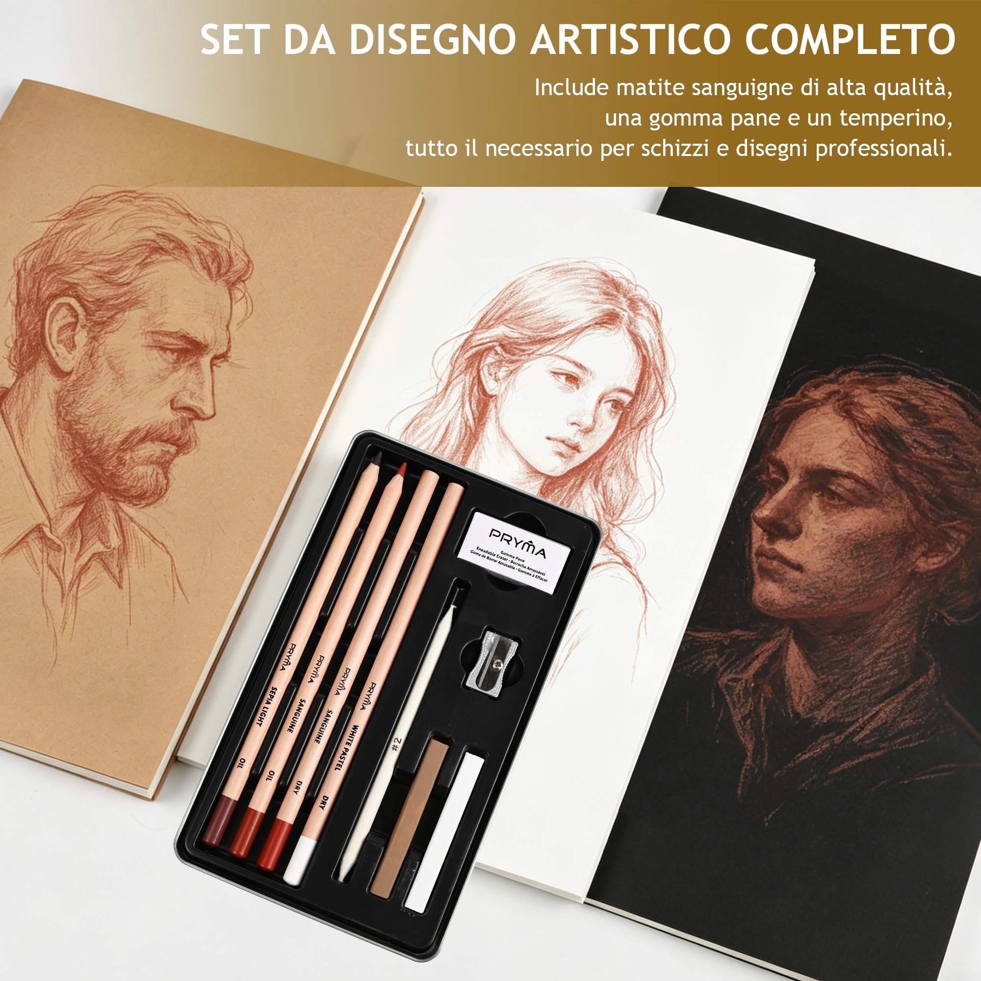 Sanguigne Sketching Set – Set da Disegno Artistico con Matite, Temperino e Gomma Pane