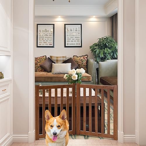 Miniatura 7 de LZRS Valla independiente de madera de roble para mascota, barreras de madera para perros, para casa, escaleras, valla de seguridad. Para interiores