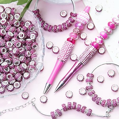 Vista 54 de 200 cuentas europeas de agujero grande – Mixcolor Lampwork Rhinestone Craft Beads para bricolaje pulseras joyería fabricación