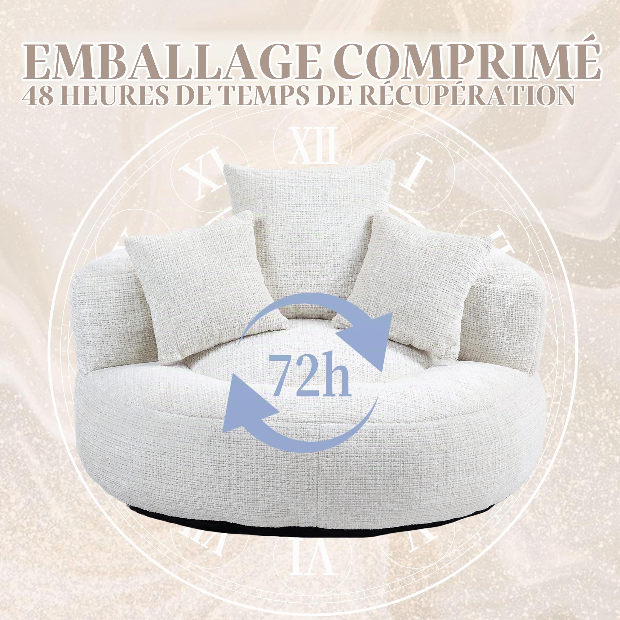 Pouf Salon & Chambre en Velours Côtelé,Canapé Pouf,Fauteuil Pouf Cocooning, Fauteuil Pouf Lazy Sofa Durable Comfort Lounger à Dossier Haut avec Trois Coussins,Fauteuil Bubble,Beige