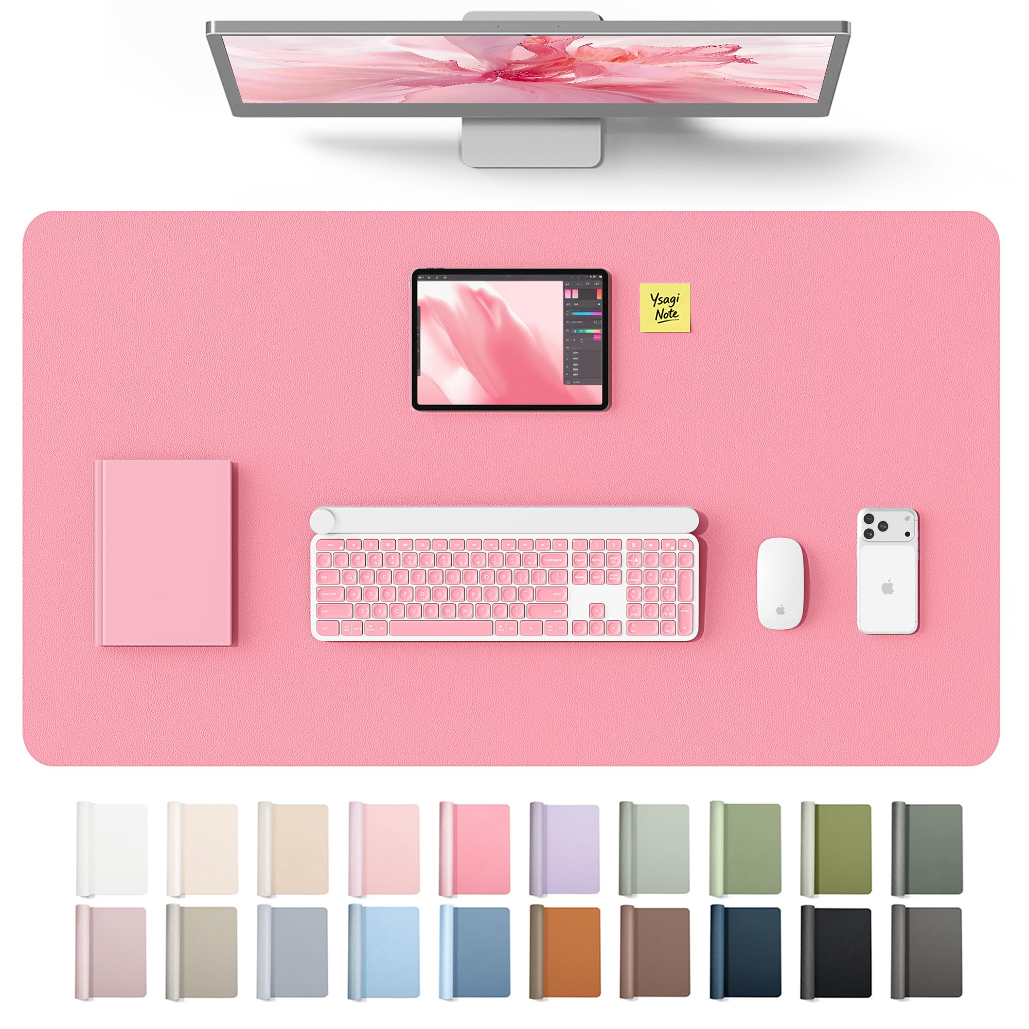 YSAGi Leather Desk Protector, Office Mat, Large Mouse Mat, Non-Slip PU Leather Blotter, Laptop Desk Mat, Waterproof Writing Pad for Office and Home(Pink, 40" x 24")