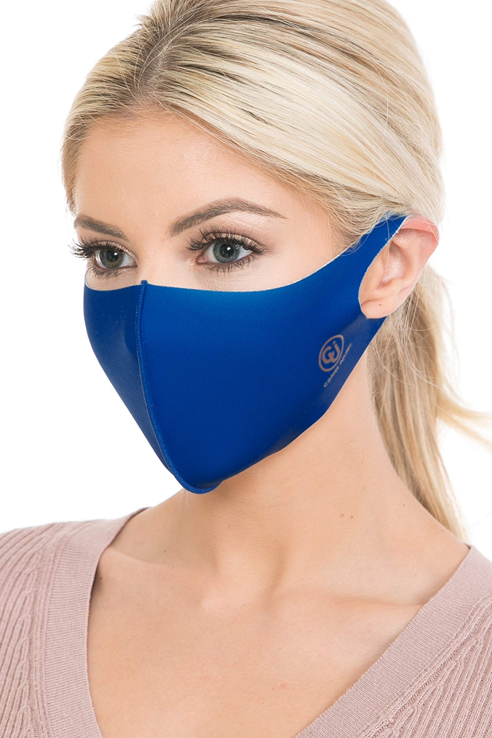 iconic luxe Copper Infused Cloth Face Mask - Reusable Washable 3D Design 4-Ply Filter Small/Medium Royal Blue