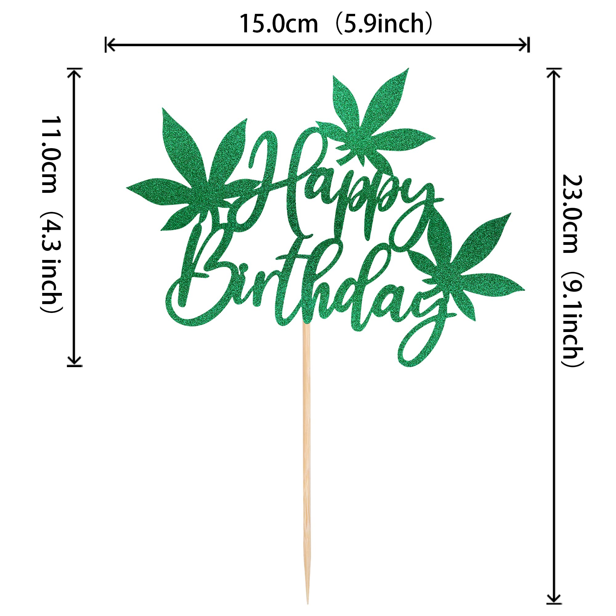 Sushi 25th Birthday Cake Topper – Schwarz-grüner Glitzer, Marihuana-Motiv, 9,8 X 15 Cm, Nicht Essbar
