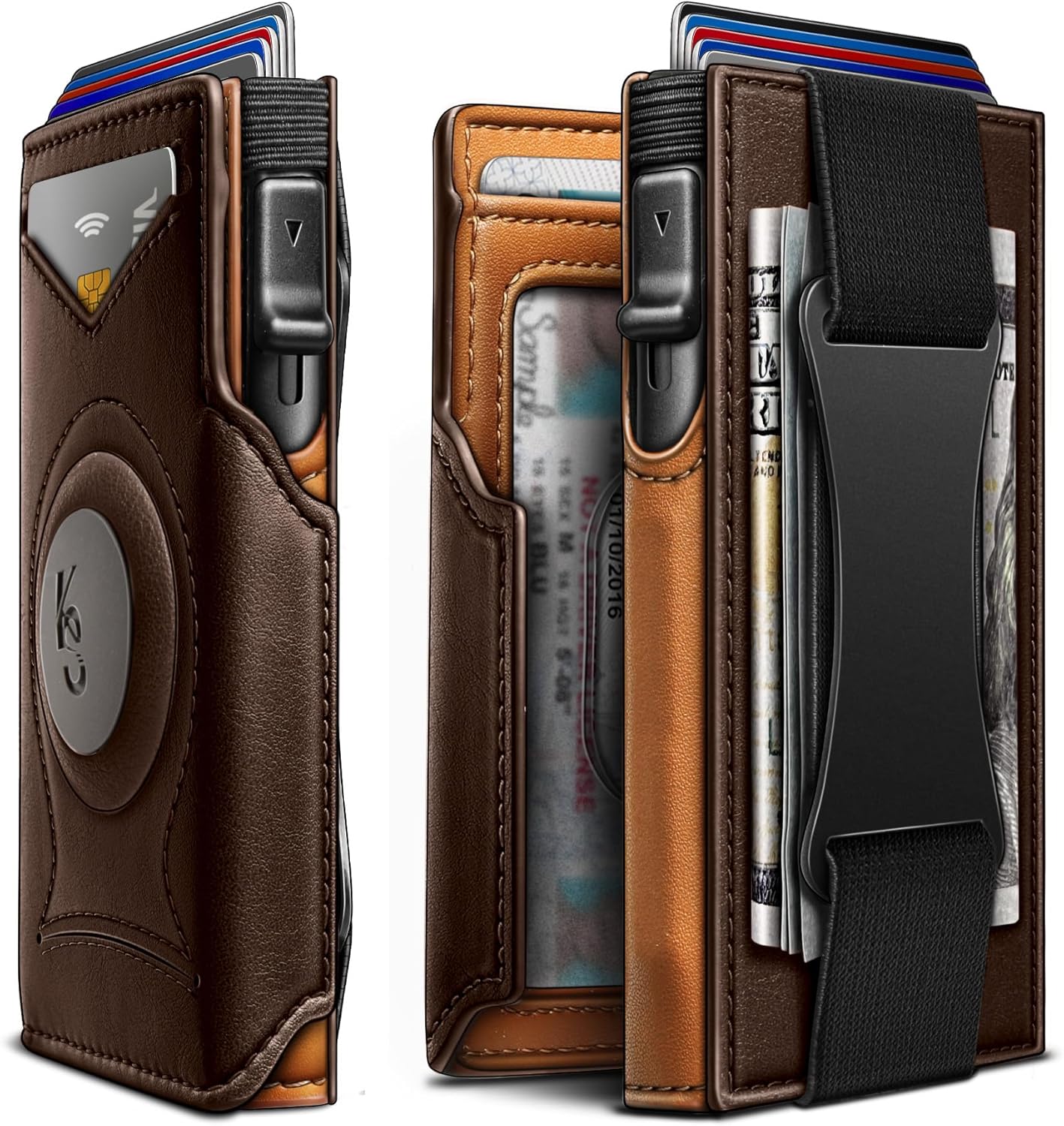 KEMISANT Airtag Wallet Men Gift,Mens Slim Front Pocket Wallet Money Clip Standard or Apple Airtag Use 3.8"×2.8"×0.9"