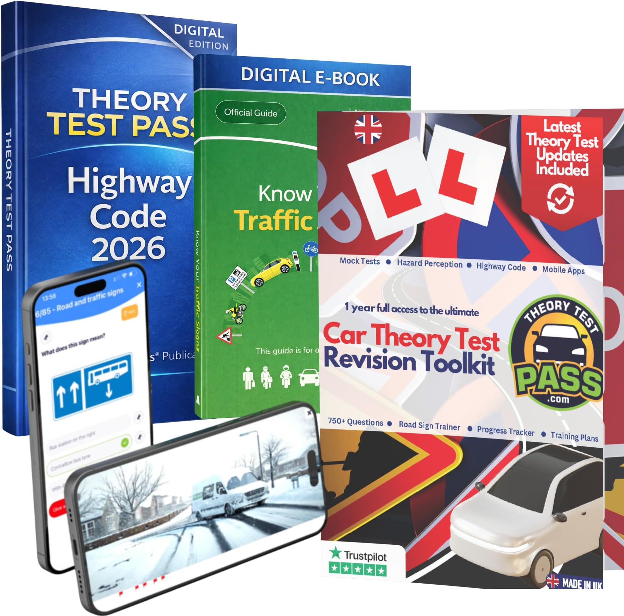 Theory Test Pass UK Driving Theory Test Kit 2026 – UK Driving Theory Test Practice 2026 Online Access – Driving Theory Test for Smartphone and Laptop - Includes Hazard Perception Test - Highway Code