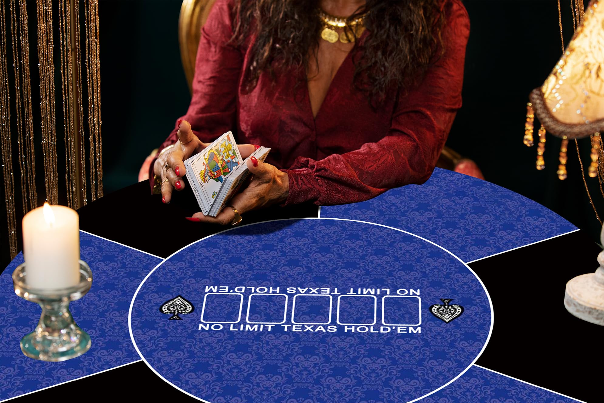 Tapete de póquer redondo de 24 pulgadas para mesa de póquer portátil Texas Holdem con diseño Art Deco de superficie lisa, juego para jugadores en todas partes