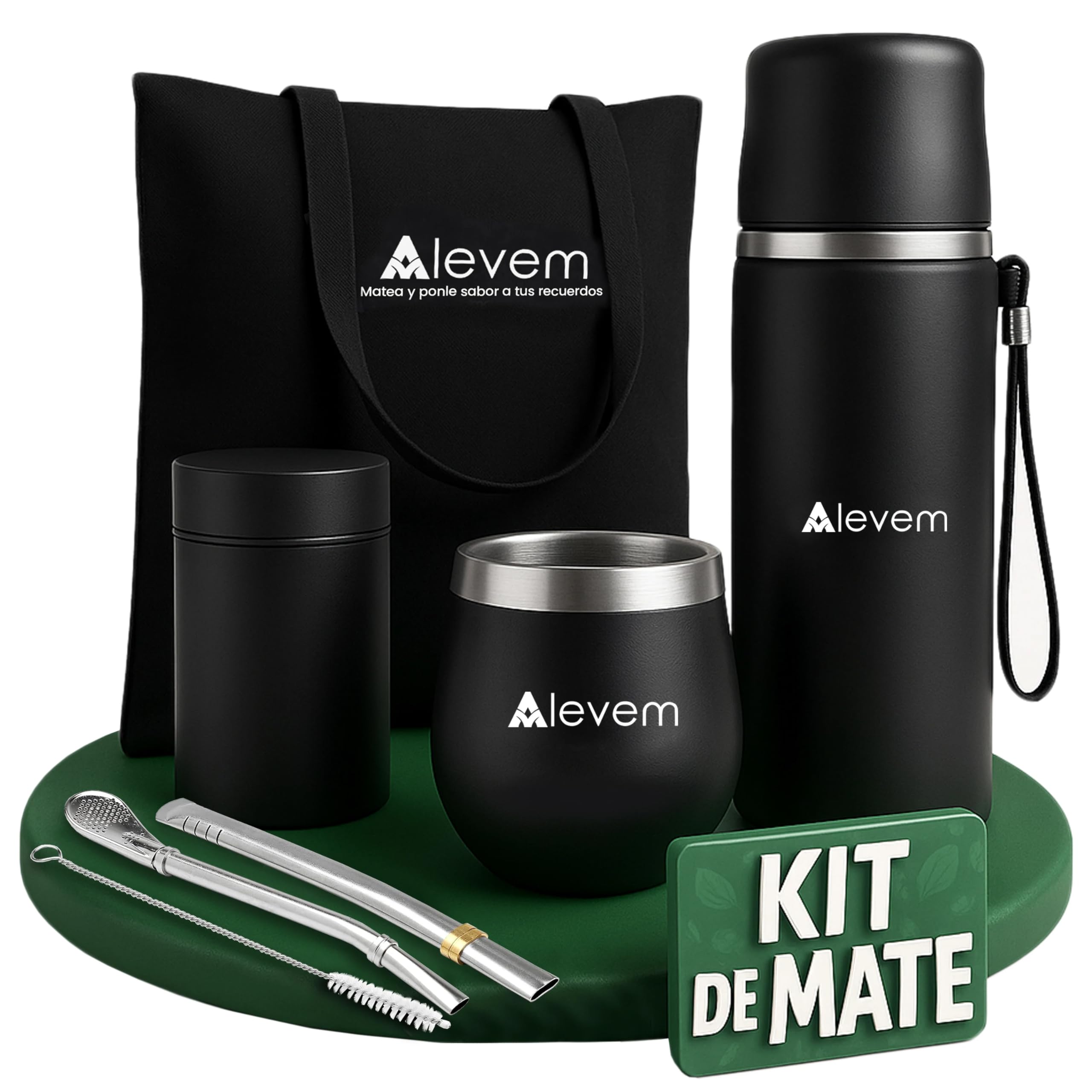 Komplettes argentinisches 7-teiliges Set – inklusive mattem Kürbis, matter argentinischer Thermoskanne 1 l, Glühbirnen, Yerba Aufbewahrungsbox und Tragetasche