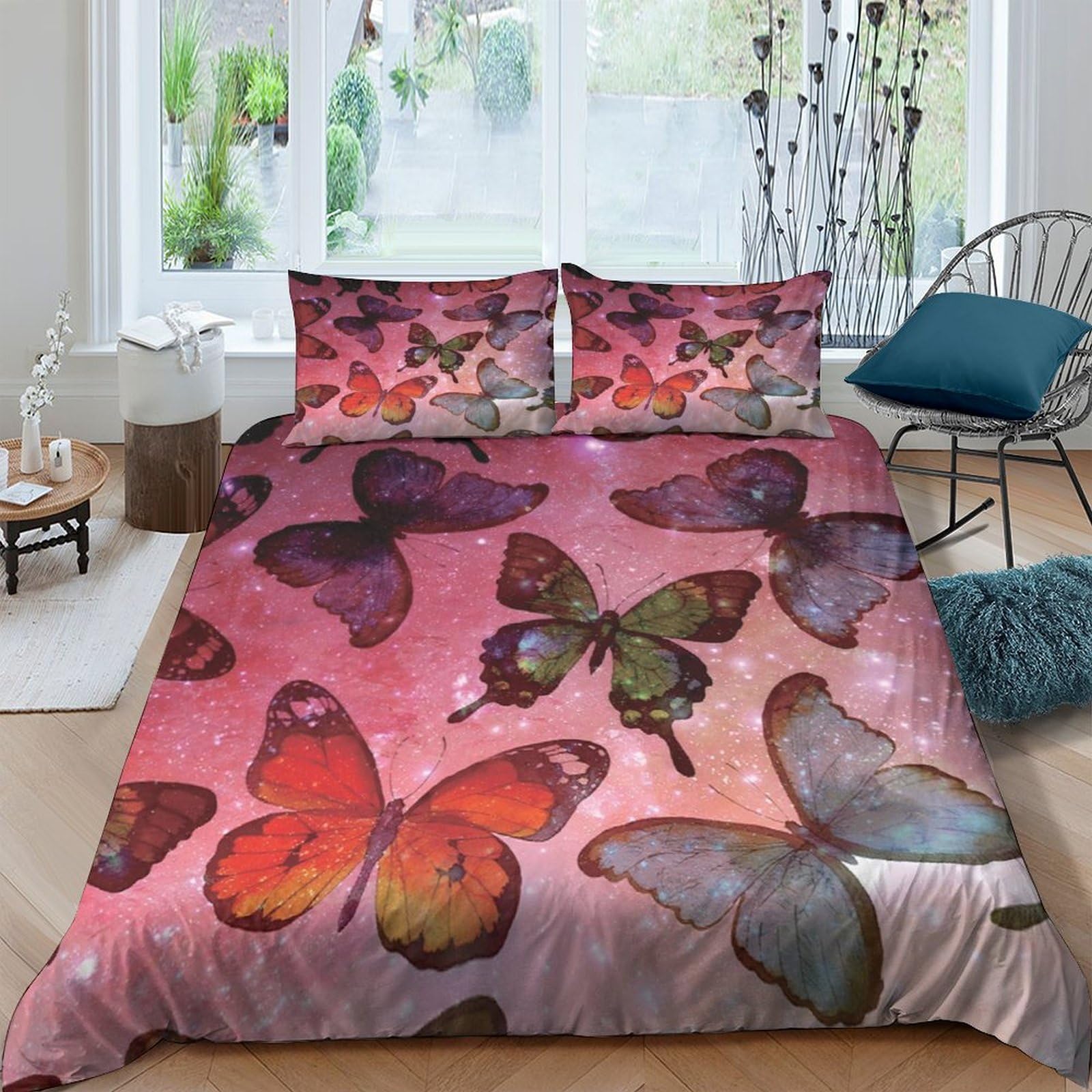 Ctjqhvkz Style-2 3D Printed Pink Butterfly Fitted Sheet Microfiber Soft Breathable Artistic Bed Cover For Bedroom Guest Room Mattress Protection Single（135X200cm）