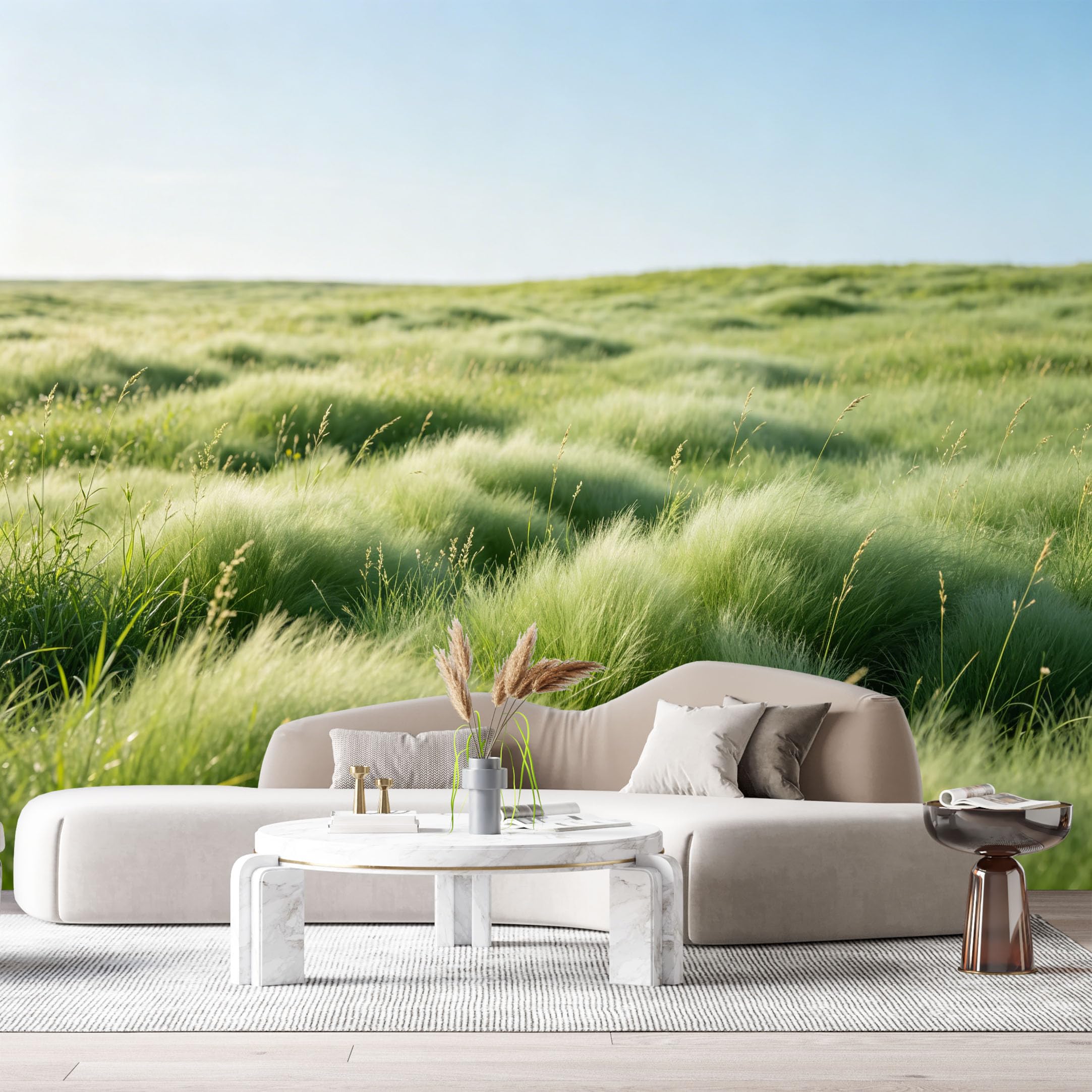 Custom Size Wall Murals Green Meadow Landscape Nature Horizon Minimalist SelfAdhesive Wall Fabric Removable Large Wallpaper for Photo Living Room