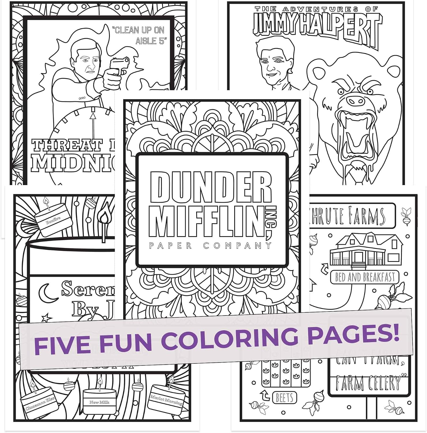 Small Town Coloring Pages 5 Pack Illustrated Art Sheets for Gifts