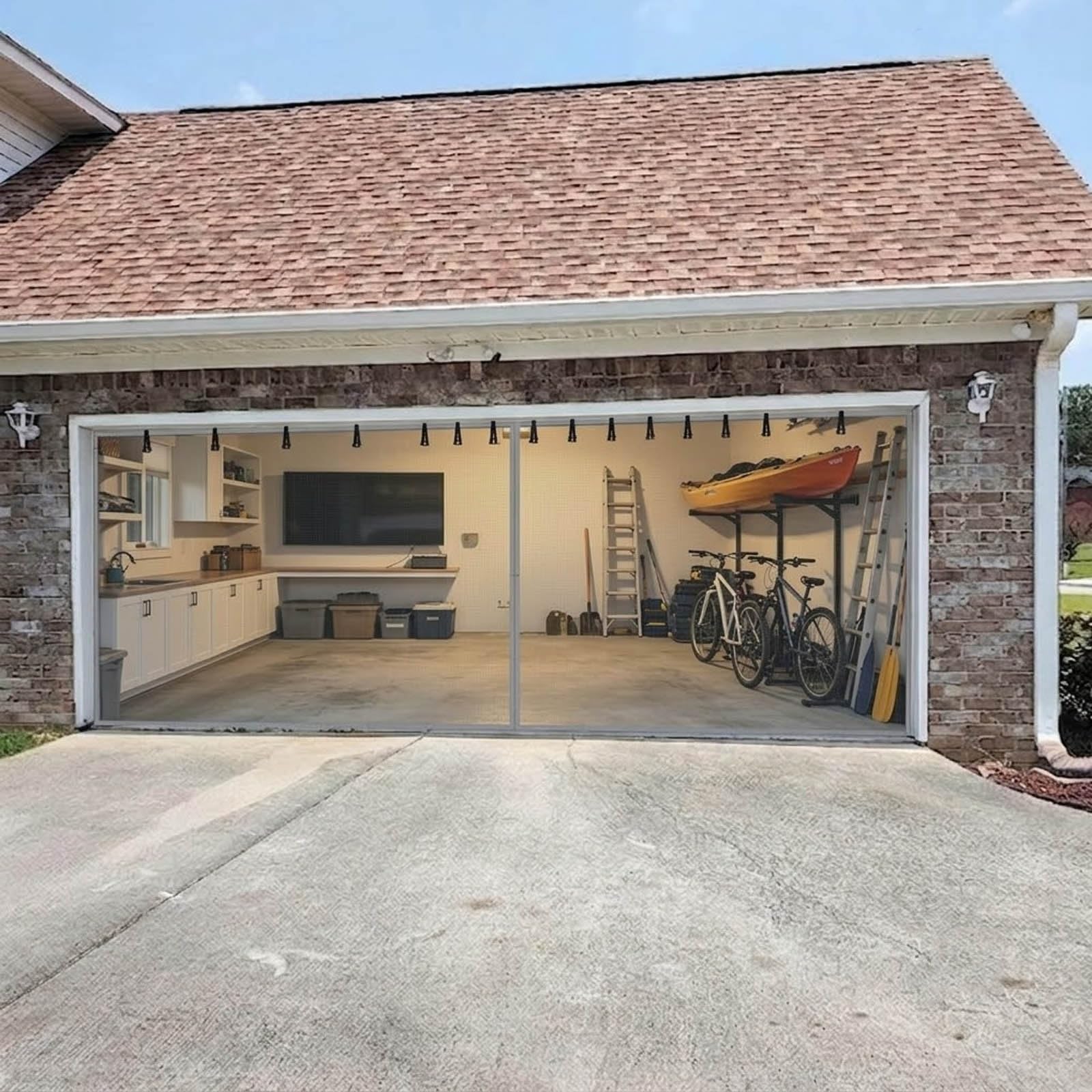 Voirda Gray Garage Insect-Proof Door Screen, Heavy Duty Fiberglass Magnetic Fly Screen Mesh, 215X245cm-558X248cm No Drill Hands Free Anti Mosquito Divider Screen For Patio Conservatory(,250X260cm(Wxh))
