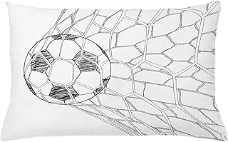 Ambesonne Soccer Throw Pillow Cushion Cover, Soccer Ball in Net Goaly Position Sports Competition Spectators Hand Drawn Style, Decorative Rectangle Accent Pillow Case, 26