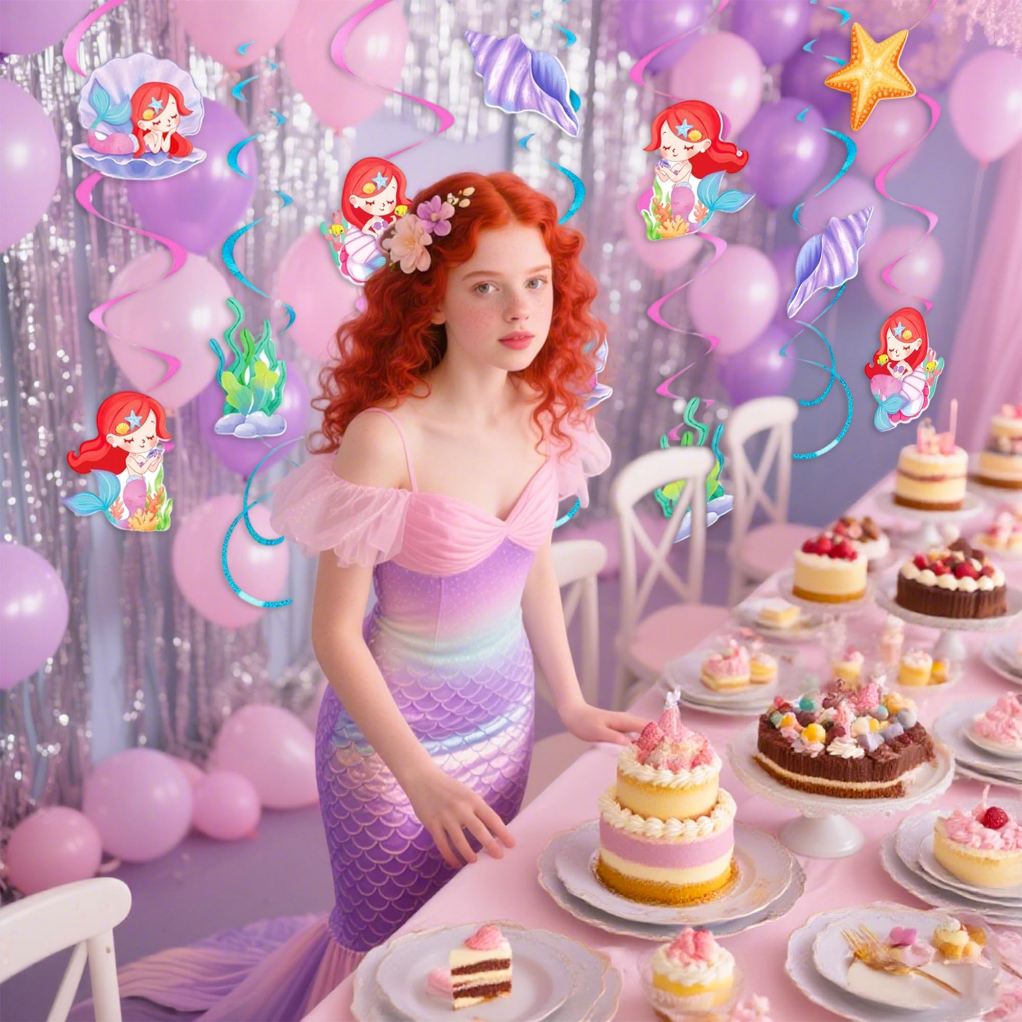 LaVenty Mermaid Banner Shells Whale Beach Party Decorations Supplies Under the Sea Party Decorations for Indoor Outdoor - Image 3