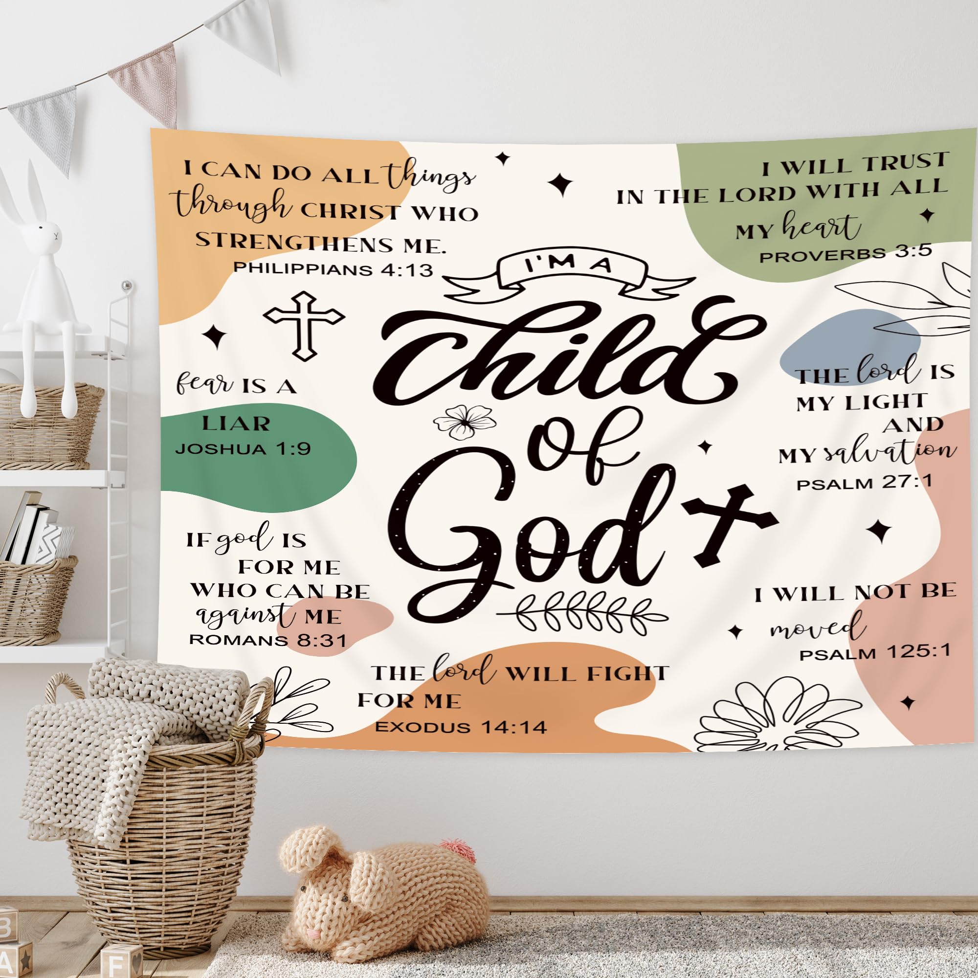 Homewelle Christian Tapestry Bible Verse Abstract Inspirational Quotes Minimalist Boho Wall Art 59Wx51H Inch Geometric Scripture Plant Wall Hanging