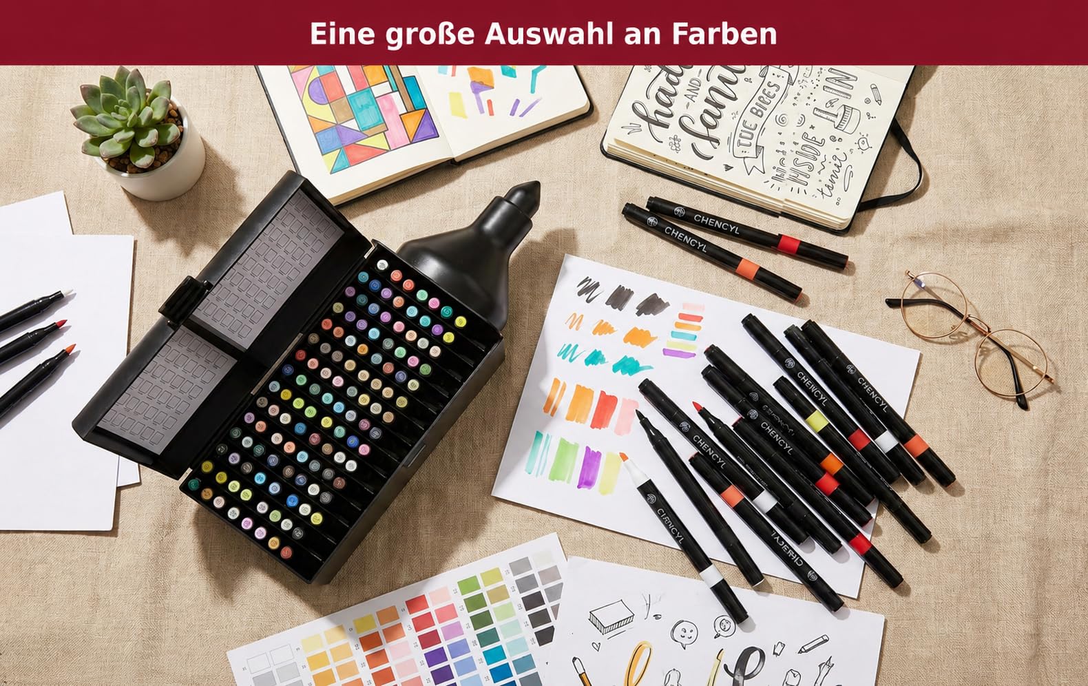 Acrylstifte, 120 Farben - Acrylfarben set mit Aufbewahrungsbox für DIY-Projekte, Papier, Pappe, Stoffe, Glas, Keramik, Leinwand, Holz, Stein - Filzstifte für erwachsene und filzstifte kinder