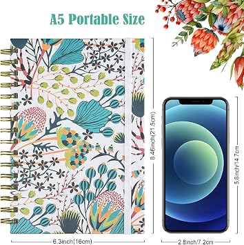 4 Pack Spiral Notebook, A5 Lined Journal for Women, College Ruled 160 Pages | Hardcover Spiral Bound Journal with 2 Pockets, Cute Notebook for Office School Supplies Daily Note Taking Gifts, 6.3 x 8.46