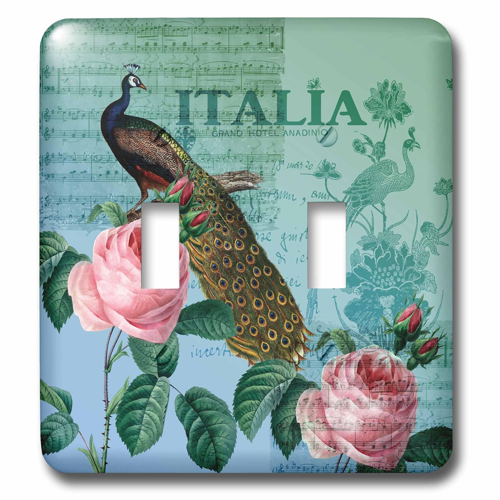 Interrupteur vintage paon roses décoration murale rétro