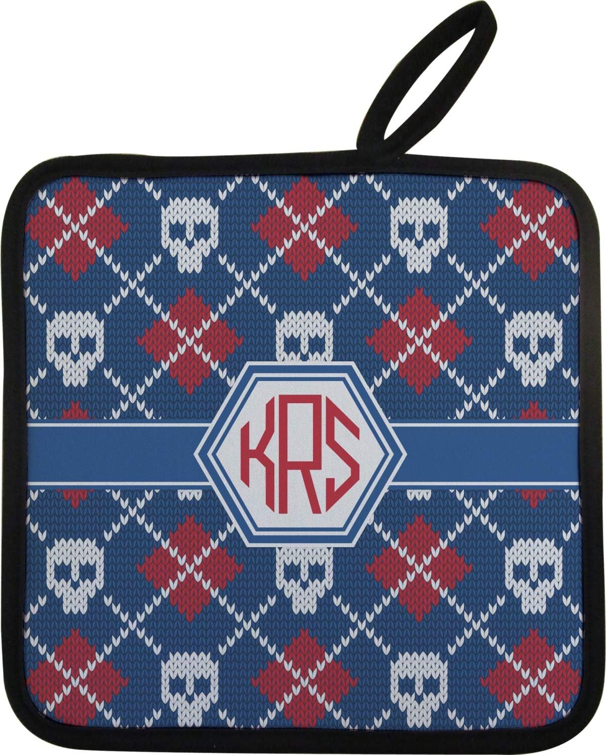 YouCustomizeIt Personalized Knitted Argyle & Skulls Right Oven Mitt & Pot Holder Set w/Monogram