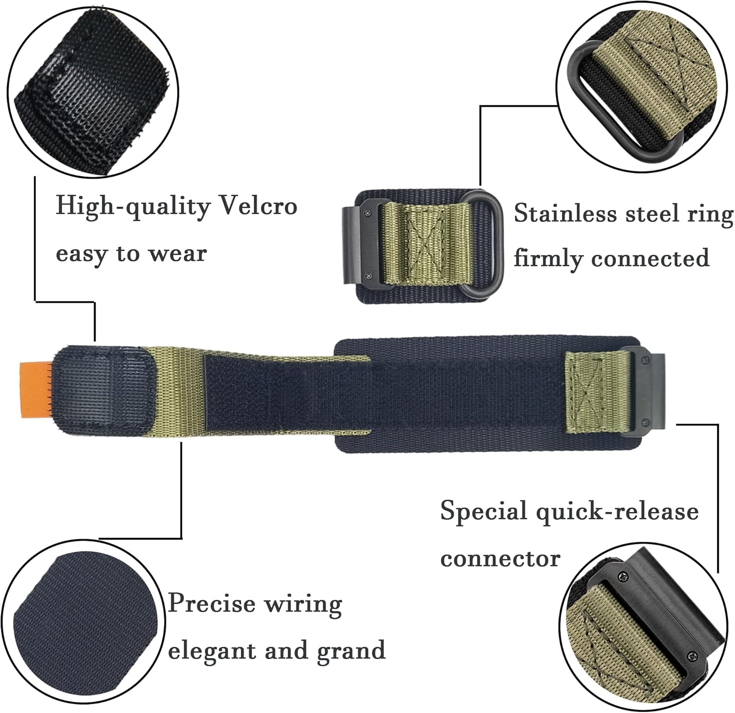 Super Rugged Nylon Sports Strap With Stainless Steel Loop & Hook Design Compatible With Garmin Watch Band For Fenix 7/6/5/Forerunner/Approach/MARQ/Quatix/D2 Series