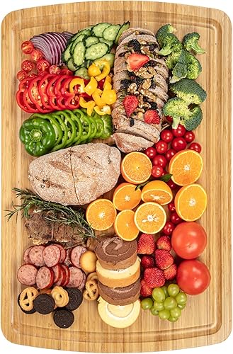 Miniatura 8 de Tabla de cortar de bambú extragrande para cocina, tabla de cortar grande de 30 x 20 pulgadas con ranura para jugo, tabla de tallar XXXL para pavo,
