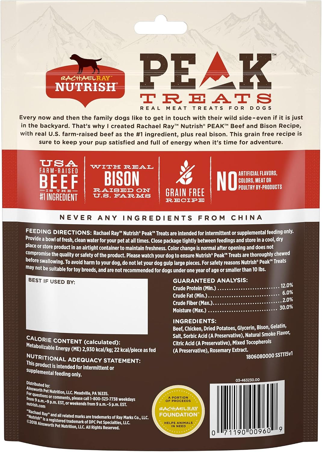 Rachael Ray Nutrish PEAK Dog Treats, Beef and Bison Recipe, 3 Ounces (Pack of 8), Grain Free