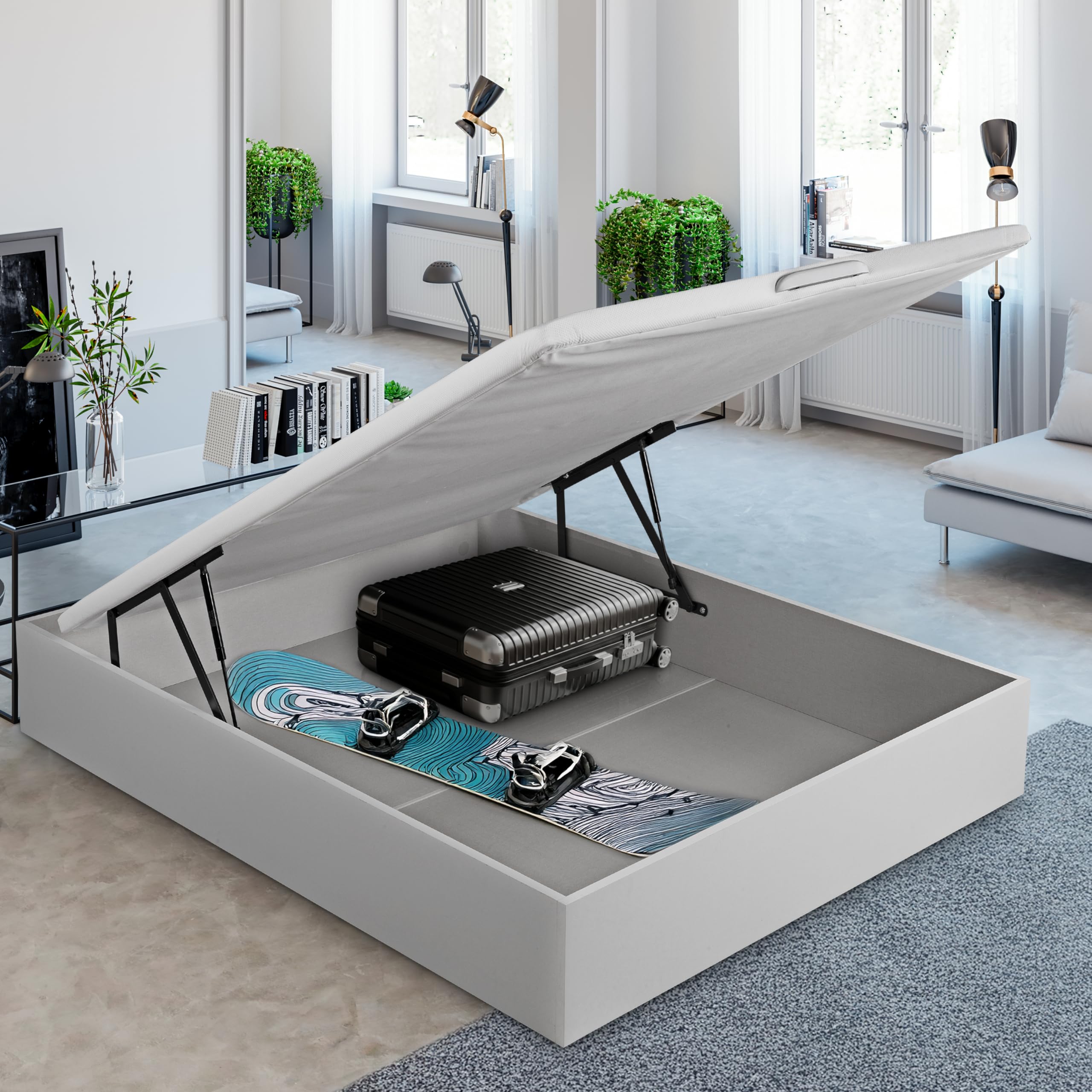 ROYAL SLEEP Canapé Abatible de Madera | 135x190 | Montaje y Retirada de Usado Incluido | Gran Capacidad | Tapa 3D Transpirable | 32 cm | Color Blanco | Space Bed