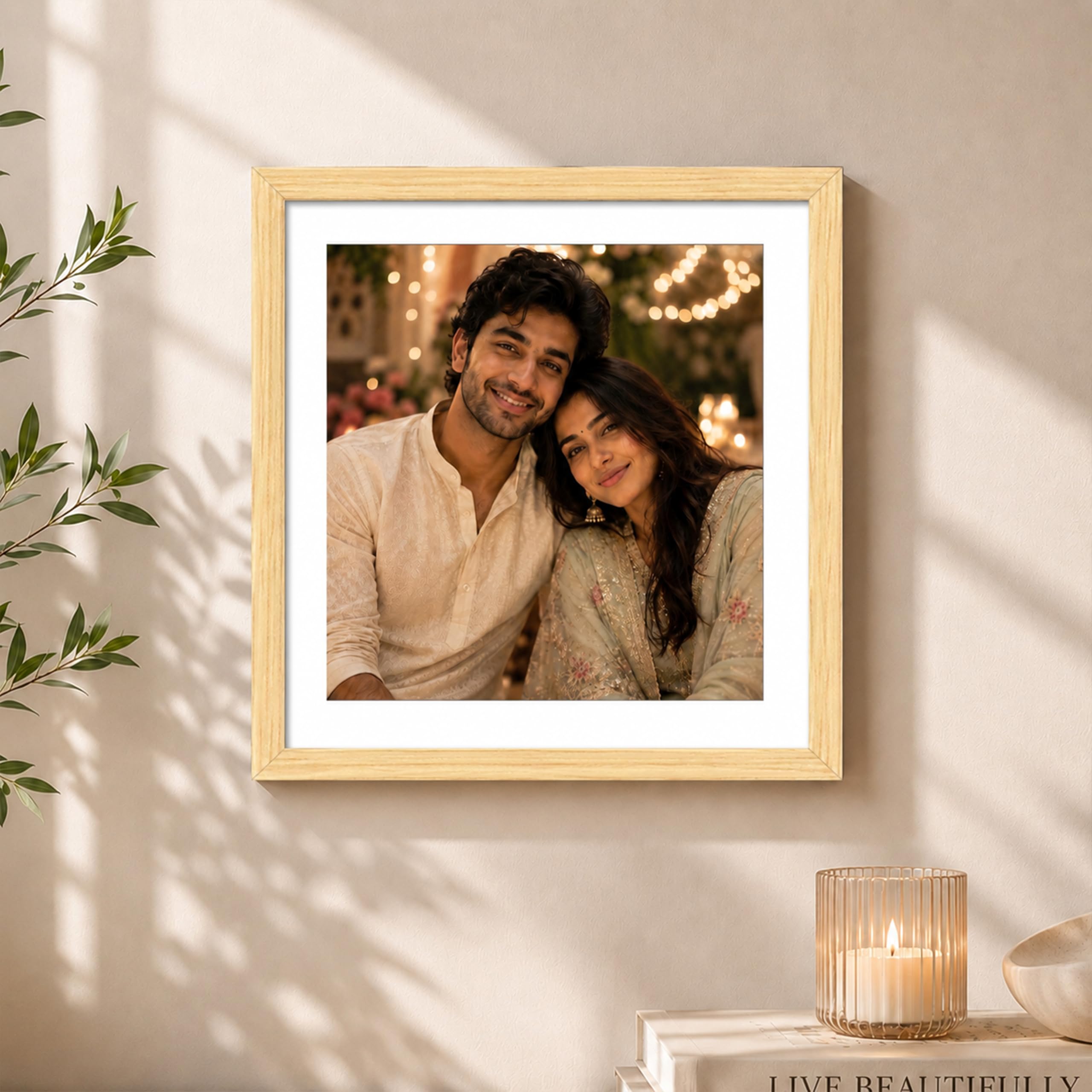 Art Street Synthetic Document Large Size Wall Photo Frame, Big Frames For Wall Artwork, Certificates, Picture & Photographs Home Decor (12x12 Inch, Matted To: 8x8 Inch, Beige)
