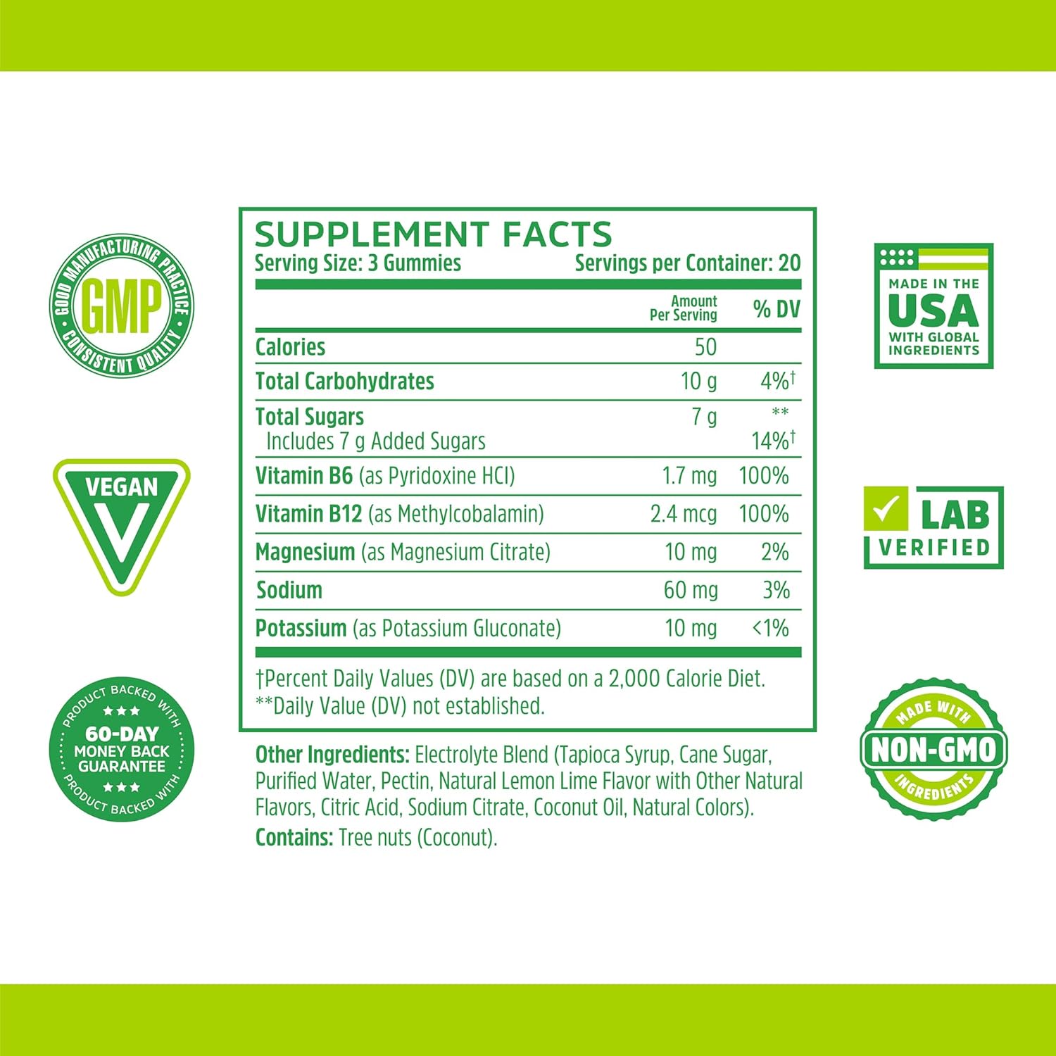 Zhou Hydro-Fuel Gummies - Electrolyte Gummies, Hydration Salt Chews with Sodium, Potassium & Magnesium Chewables, Energy & Endurance for Women & Men - Lemon Lime, 60 Veggie Gummies