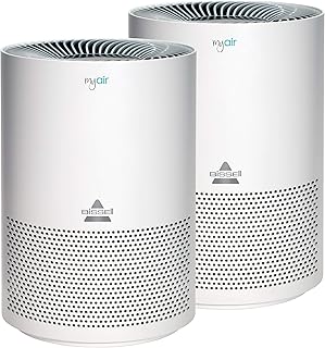 Bissell MYair Purifier with High Efficiency and Carbon Filter for Small Room and Home, Quiet Bedroom Air Cleaner, Pets, Dust, Dander, Pollen, Smoke, 27809, 8.27 x 8.27 x 12.2, White, 2 Count