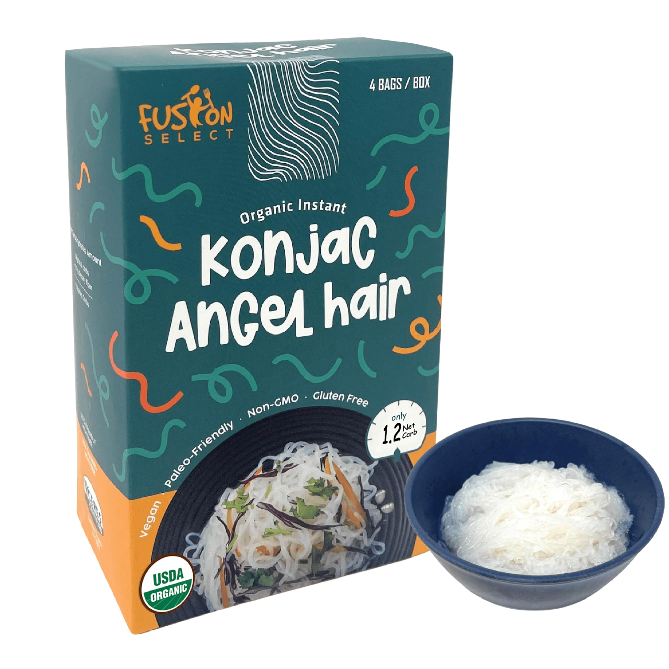 Fusion Select Konjac Noodles - Shirataki Angel Hair Plant-Based Substitute - Healthy Diet Pasta - Rich in Fiber - Vegan, Keto, Paleo-Friendly, Zero