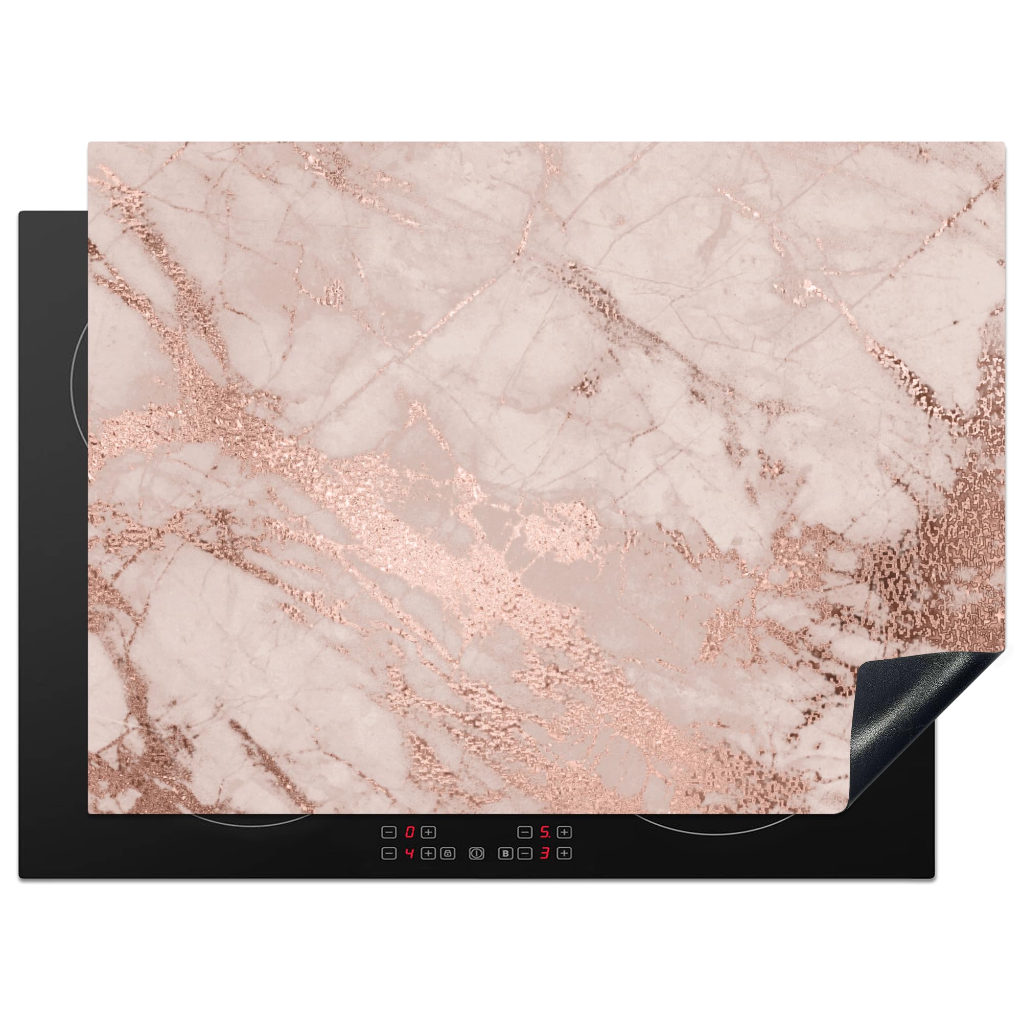 KitchenYeah© Induction Hob Protector Mat 20.5"x27.6" / 70x52 cm Cooker Top Protectors Cover Ceramic Covers Electric Hobs Vinyl Marble - Pink - Luxury - Marble Look - Glitter - Design — image 1