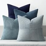 MIULEE Dusty Couvertures d'oreiller à la ferme Blue Navy 18x18 Ensemble de pouces 4 Boho Patchwork Gradient Coussin Cases Western Modern Oreiller Cases Corduroy Home Décor pour Canapé Canapé Salon Lit