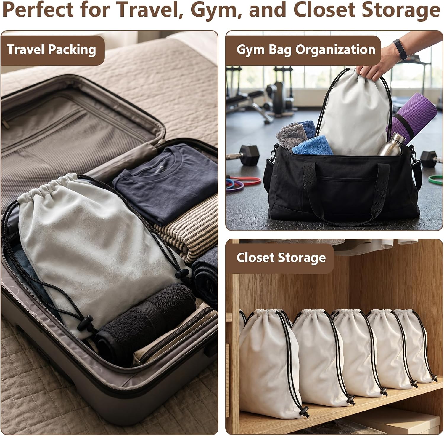 Upgraded Shoe Bags for Travel, 6 Pack Soft Flannel Drawstring Bags | Large 17.7 x 13.8 in | Fits One Pair up to Men's US Size 13 | Washable & Reusable | for Luggage, Gym and Closet