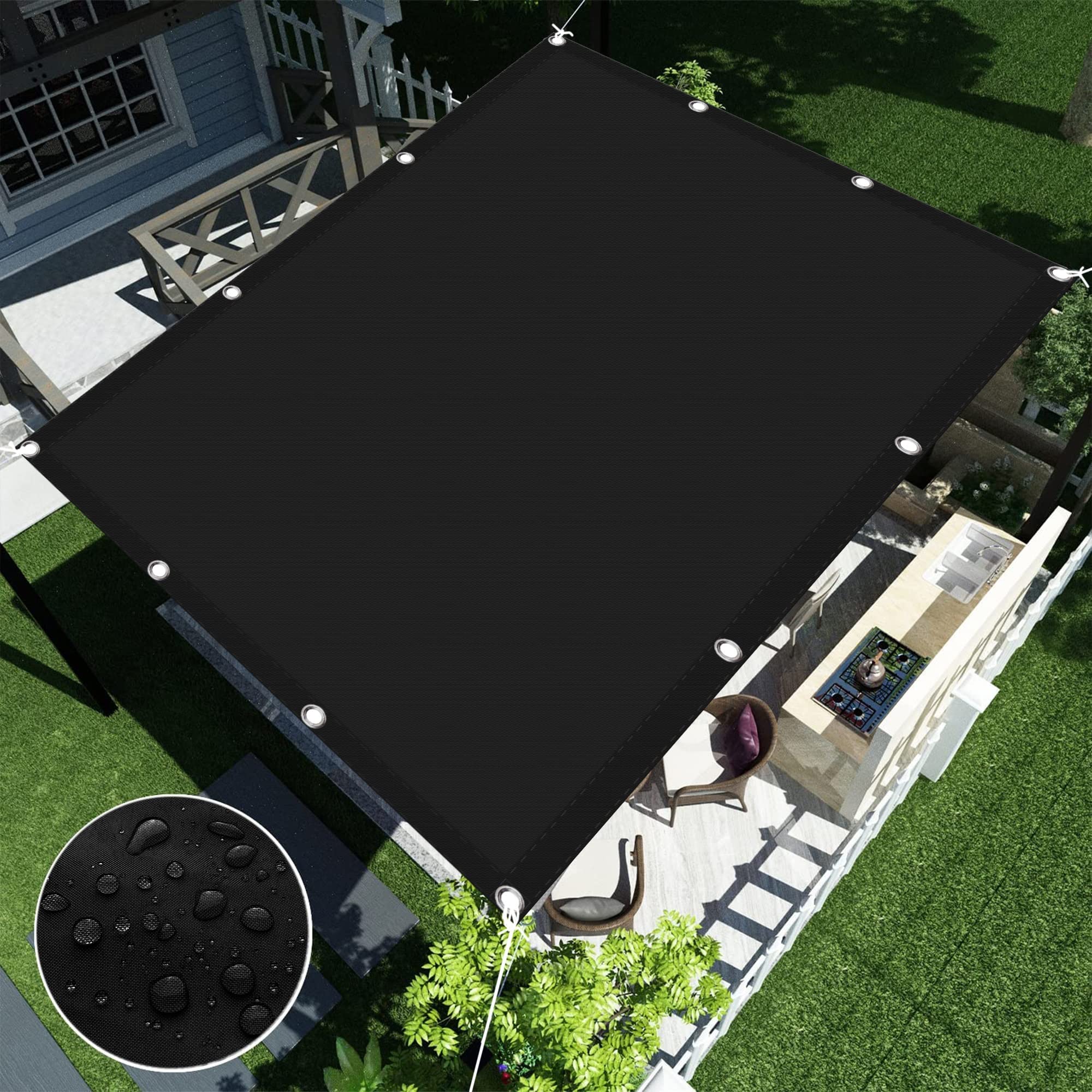 Voile d'ombrage imperméable noir pour stopper la chaleur du balcon