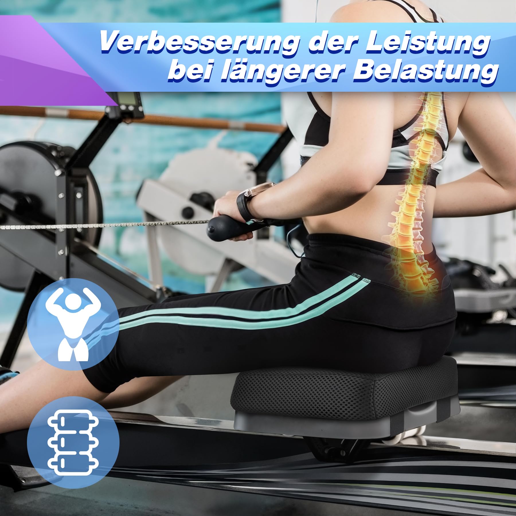 Sitzkissen Rudergerät, Ruderergometer-Sitzkissen mit Memory-Schaum, Rudergerät-Sitzauflage kompatibel mit den meisten Rudermaschinen, Rudergerät Zubehör, Schwarz