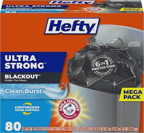 Hefty - Bolsas de basura para cocina altas ultrarresistentes negras con aroma a explosión de limpieza de 13 galones 80 unidades