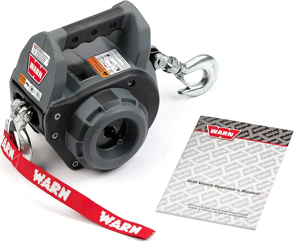 WARN 101570 Handheld Portable Drill Winch 40' Steel Wire Rope: 750 lbs Towing Capacity, Grey