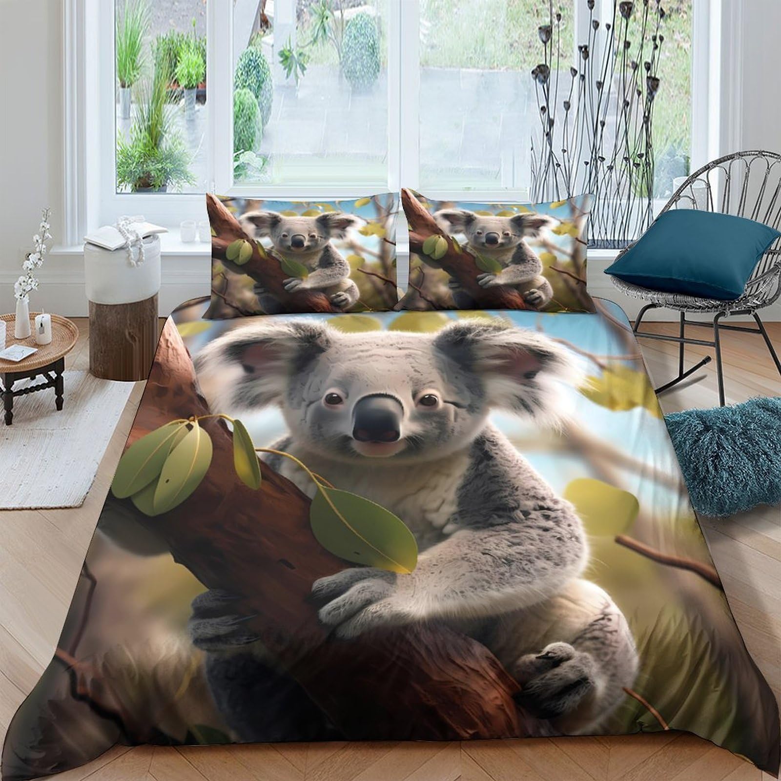 Ctjqhvkz Style-7 3D Printed Koala Tree Fitted Sheet Microfiber Soft Breathable Forest Mattress Cover For Bedroom Dorm Decor Single（135X200cm）