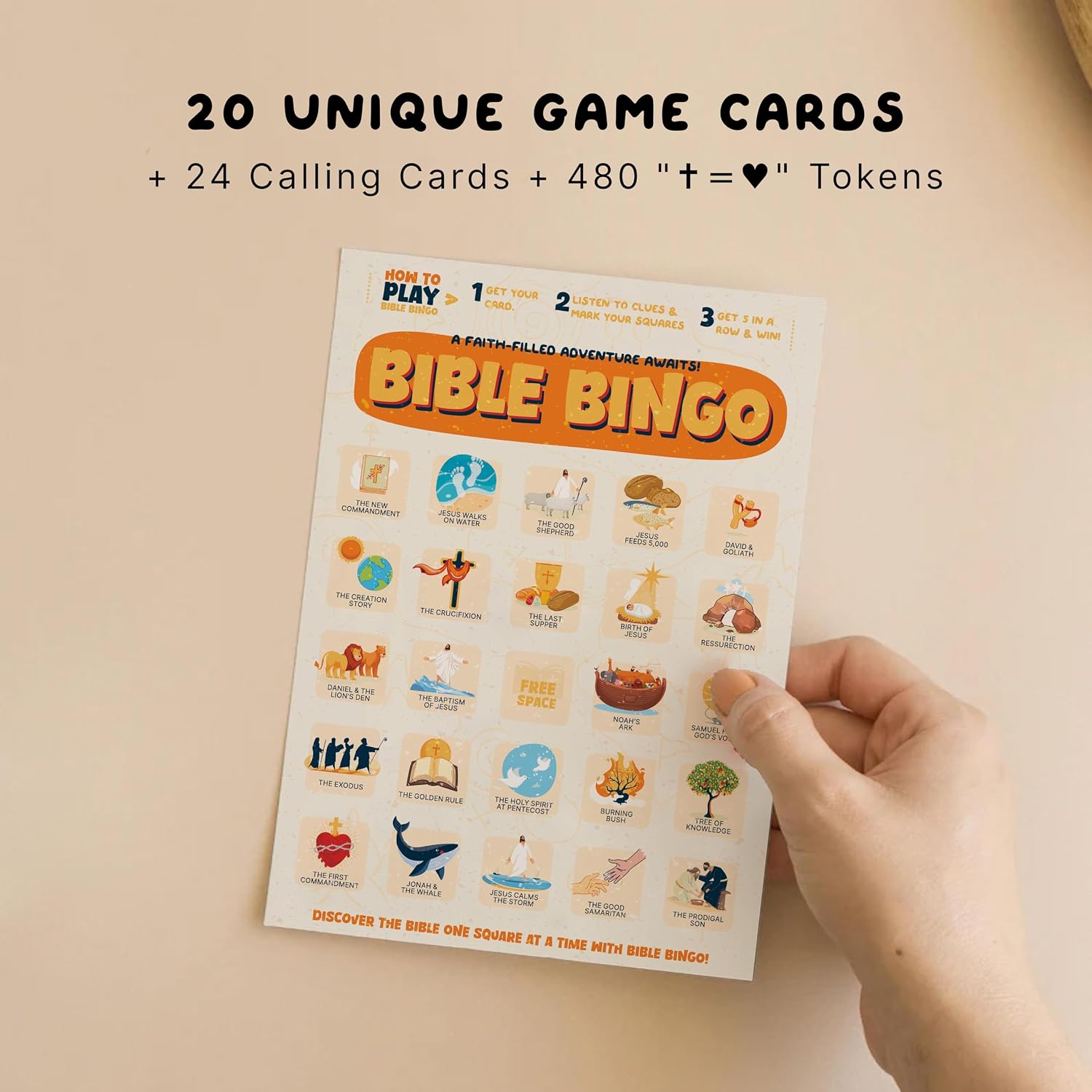Markt Bible Bingo Game - Bible Games for Adults and Family, Sunday School Crafts, Christian Games, Faith-Based Trivia Board Game and Church Classroom Resources