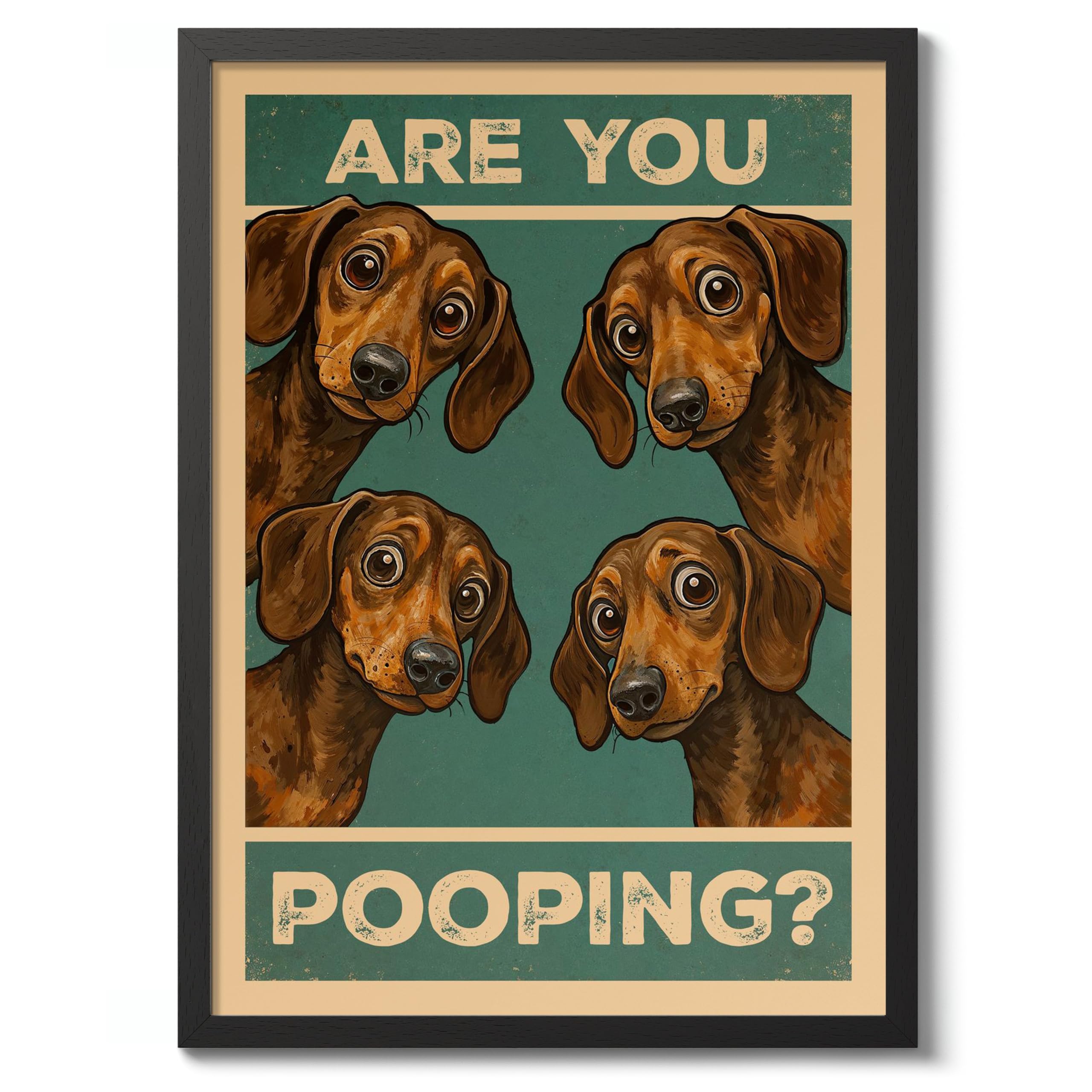 Are You Pooping? Dogs Poster, Retro Animal Bathroom Print, Comedy Toilet Wall Art, A3 (Black Frame) - 45x32.8cm โ image 1