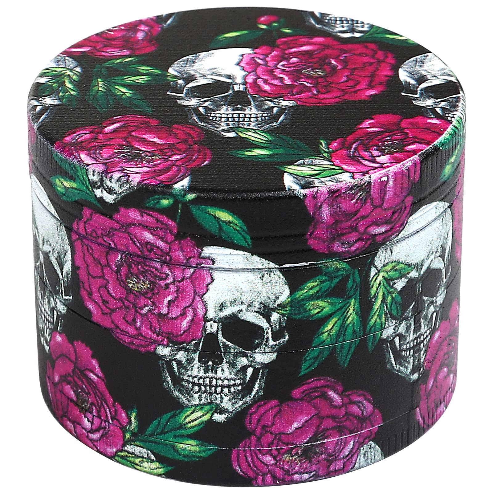 LIHAO 2 inch Grinder 4 Layer Zinc Alloy Spice Grinder - Rose & Skull Design for Halloween Day of The Dead Decor