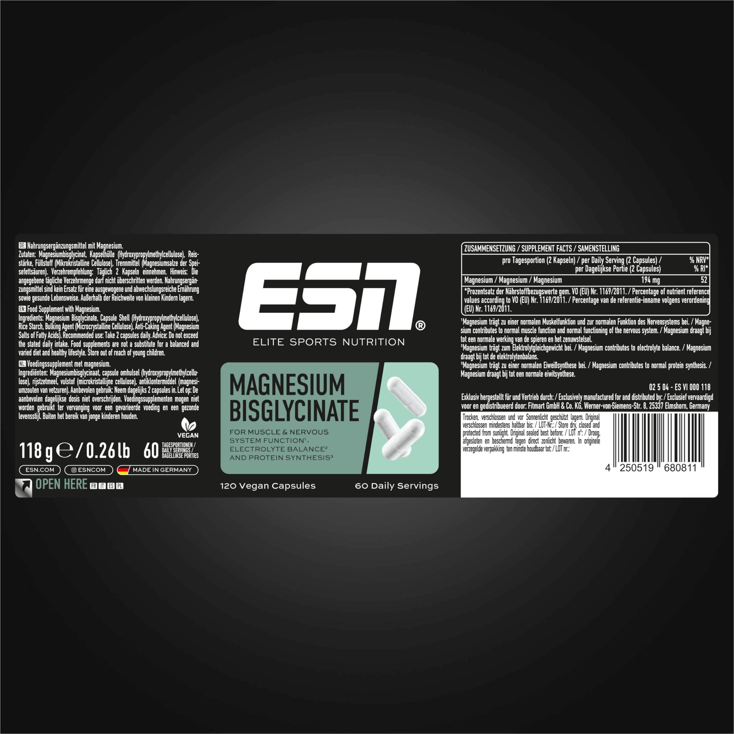 ESN Vitalstoffbundle, 4er Set mit 480 Kapseln | Magnesium Bisglycinat, Omega 3, Vitamin Stack & Zinc Bisglycinat, hochdosiert, Nahrungsergänzung