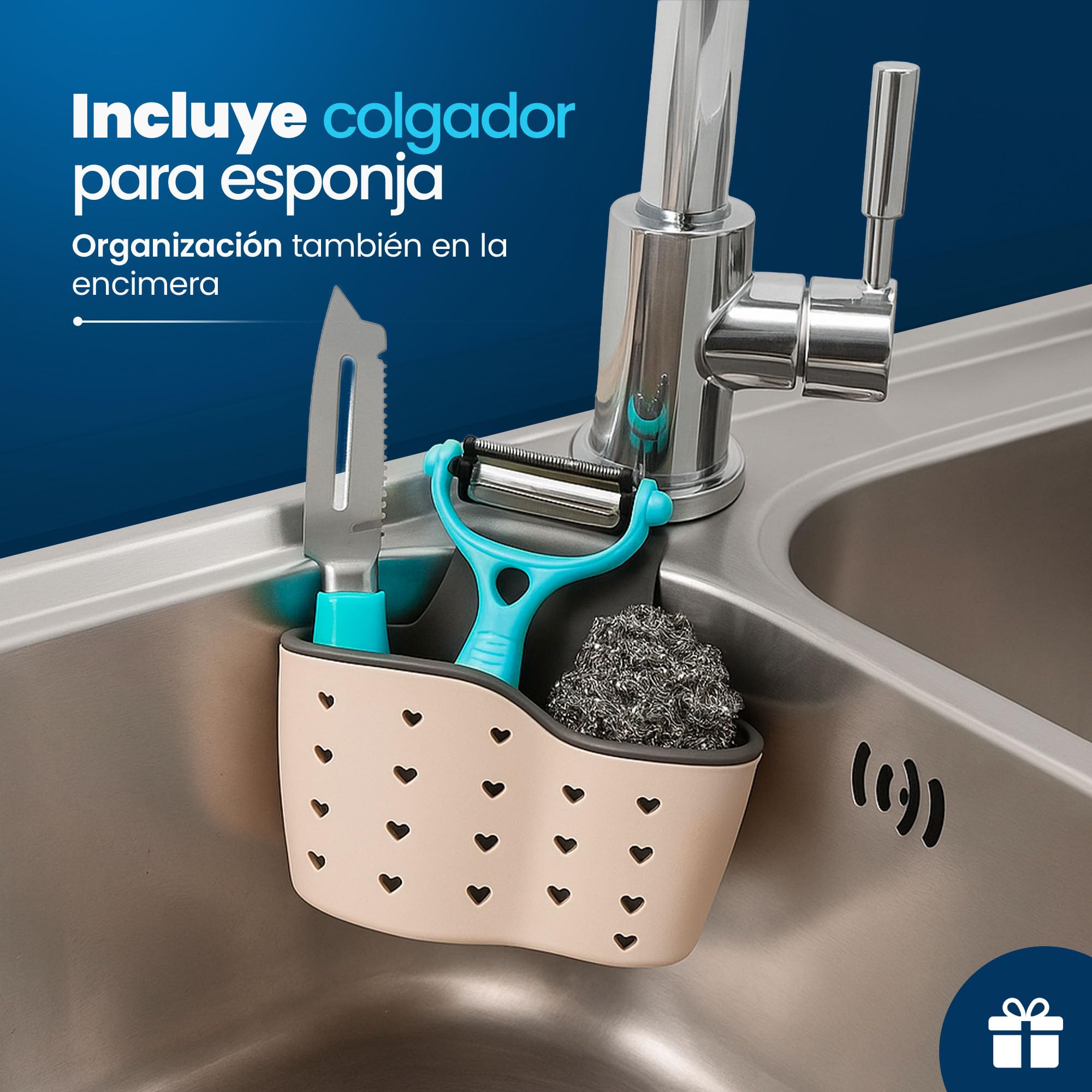 MARFRAND Organizador Bajo Fregadero. Organizador Armario Cocina. Bandeja Extraible Armario. Con accesorios anti vuelco. Incluye Colgador para Esponja de Cocina para Fregadero.