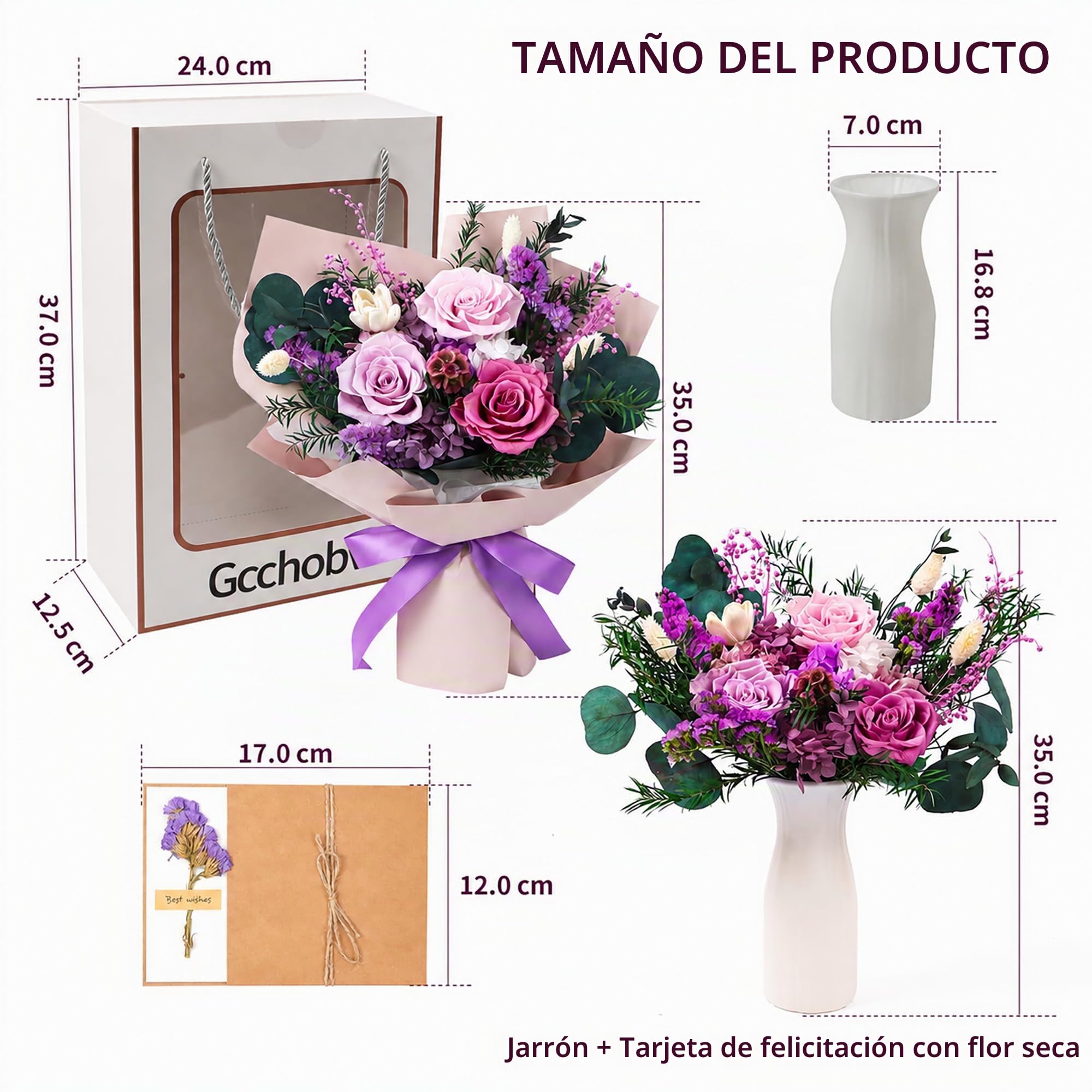 Ramo de flores preservadas, flores eternas reales | Regalos para mujeres, regalos de cumpleaños para mamá, amigos, novia, hermana, San Valentín (lila pastel)